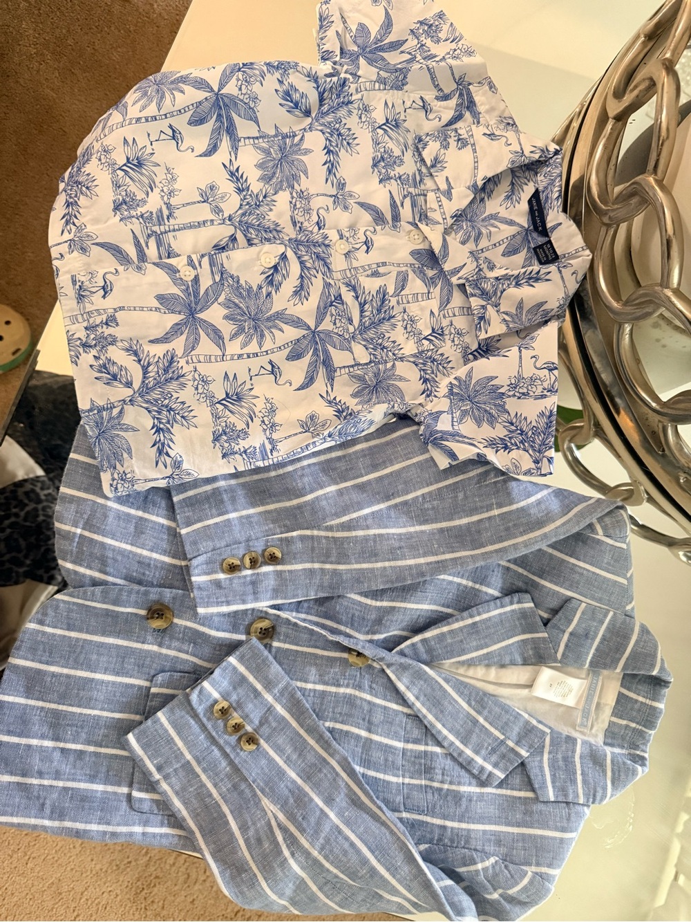 Janie and Jack Blue and White Striped Linen Blazer